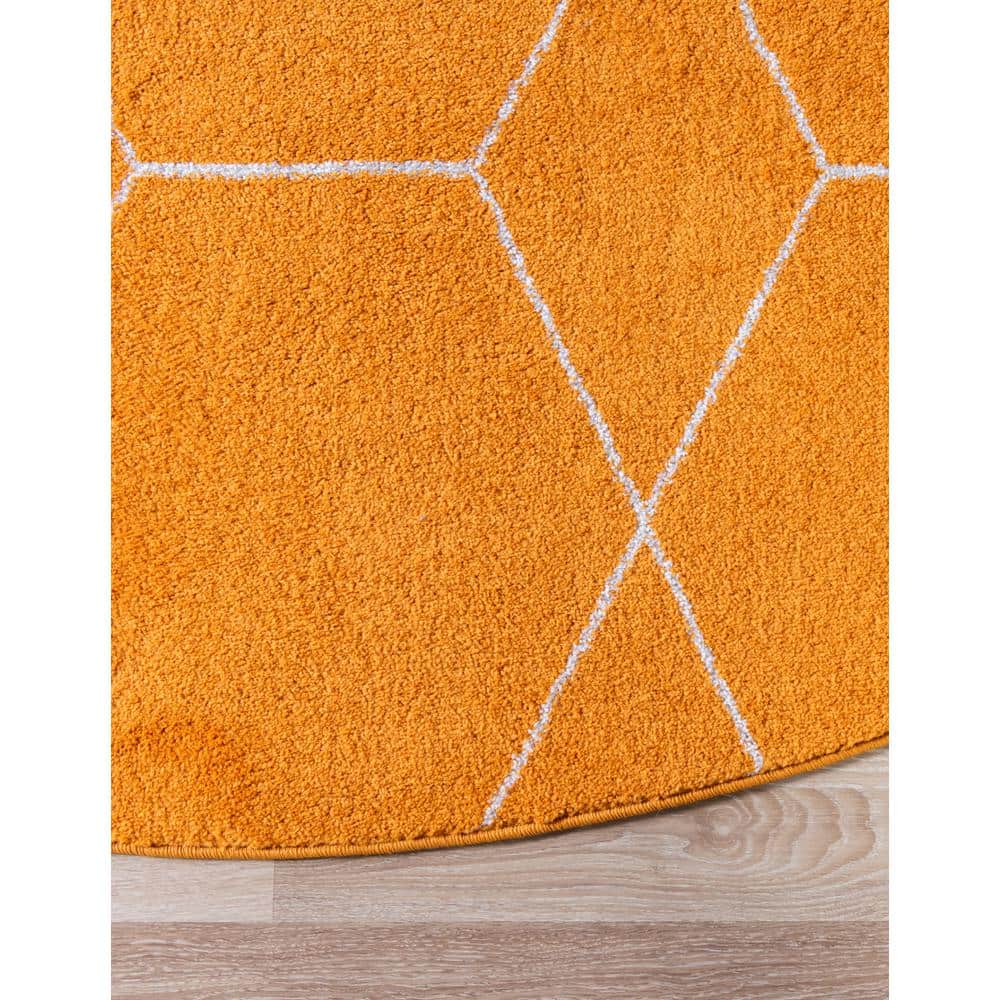 Trellis Frieze 8' Round Orange Synthetic Area Rug