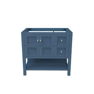 Alicia 35 in. W x 21.75 in. D x 32.75 in. H Bath Vanity Cabinet without Top in Matte Blue with Chrome Knobs