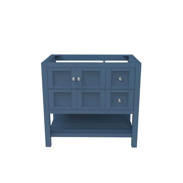 castellousa Alicia 35 in. W x 21.75 in. D x 32.75 in. H Bath Vanity Cabinet without Top in Matte Blue with Chrome Knobs