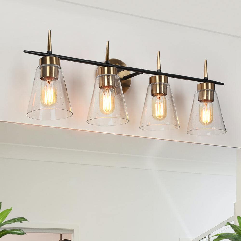 29.1 in. 4-Light Modern Transitional Brass Bathroom Vanity Light with Bell Seeded Glass Shades price history on PriceWatchPro