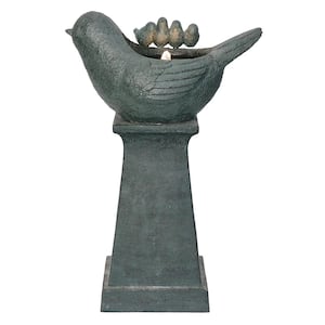 18.7 in. x 10.6 in. x 28.5 in. Decorative Gray Bird Pedestal Outdoor Water Fountain with Light and Pump