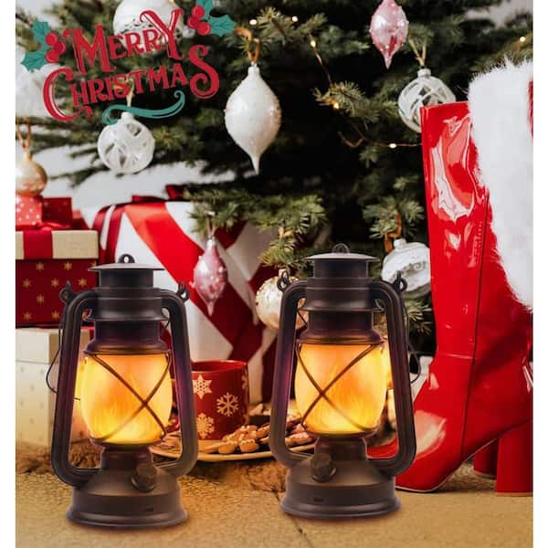 Outdoor Bronze Hanging Lantern Flickering Flame Rechargeable Retro