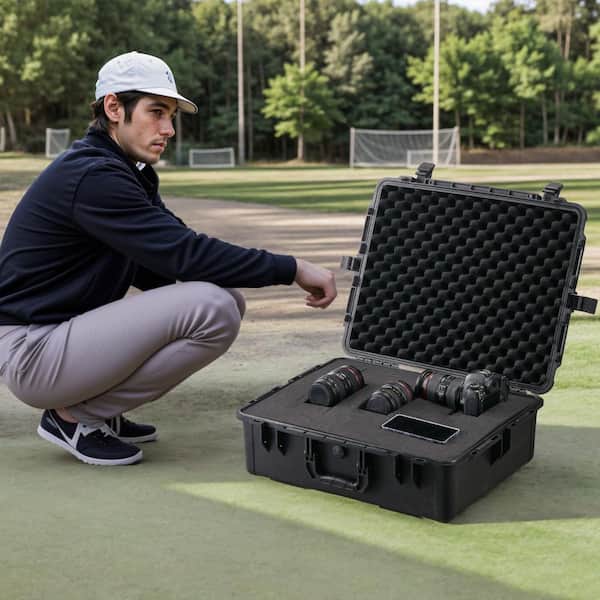 IP67 Weatherproof Hard Case, Protective Dry Box Case with Retractable Pull Handles for Travel, Waterproof Case