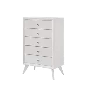 Cerys White Finish 5-Drawers 16.61 in. Chest of Drawers
