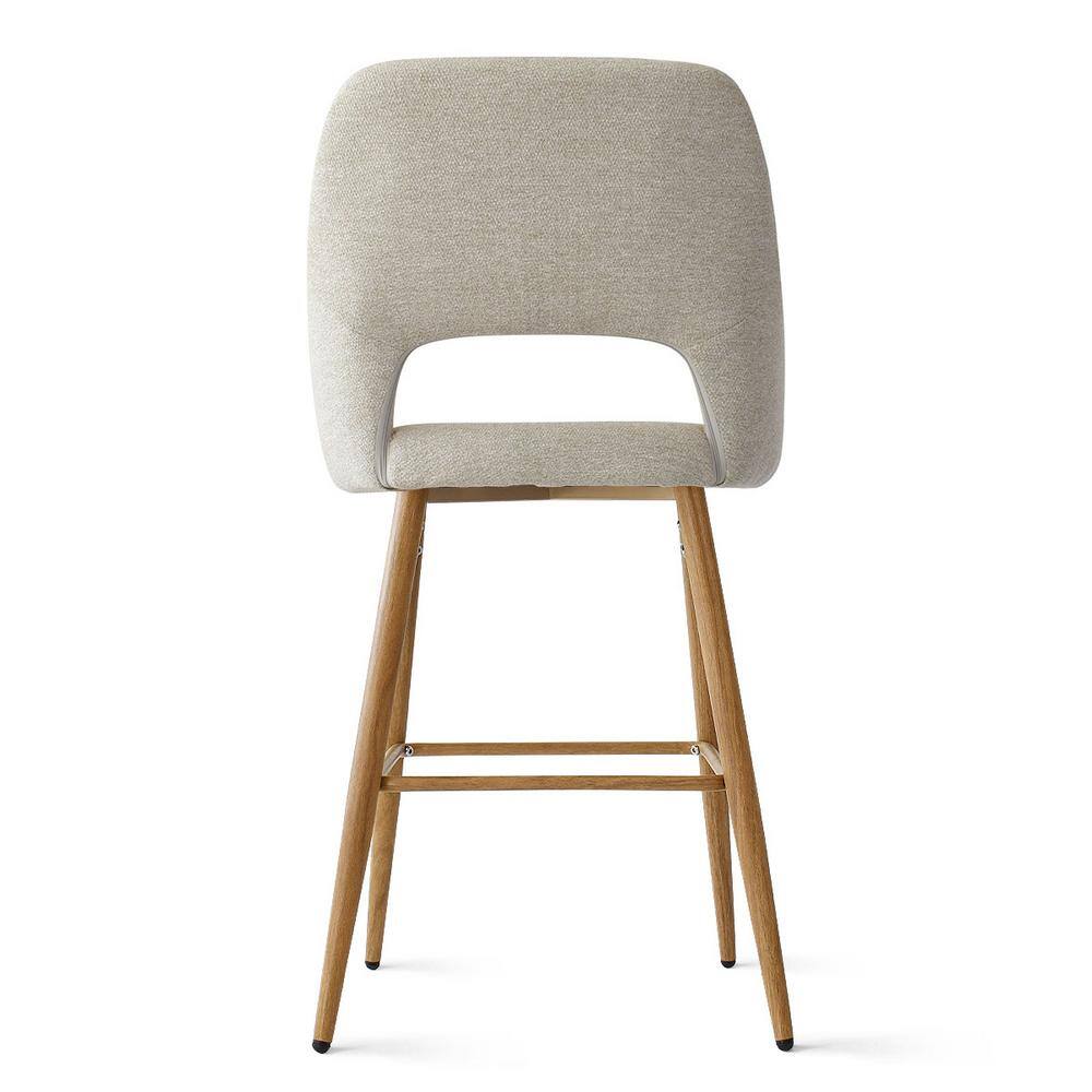 Beige Upholstered Counter Stools with Oak Legs, Set of 2