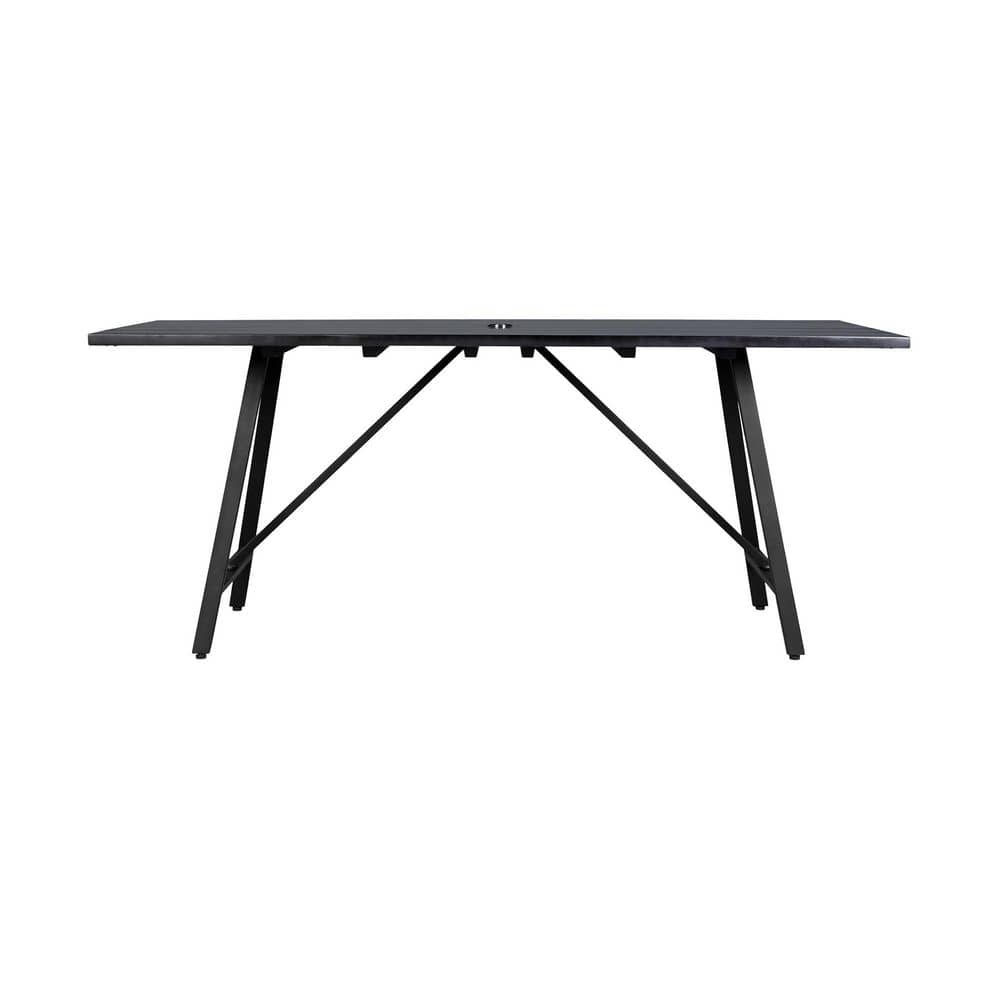 Dark Eucalyptus and Black Metal 4-Person Outdoor Dining Set with Cushions