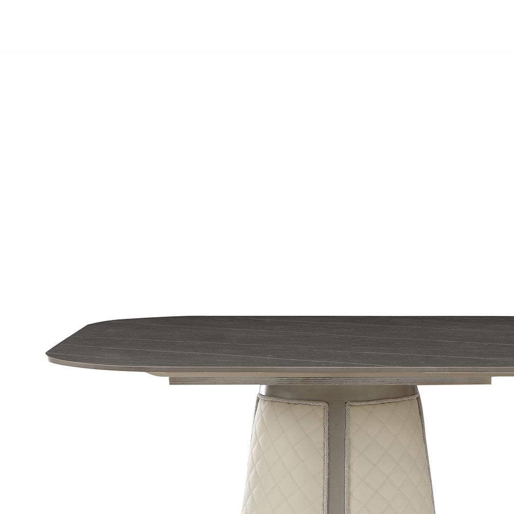 Champagne Finish Rectangular Dining Table with Sintered Stone Top