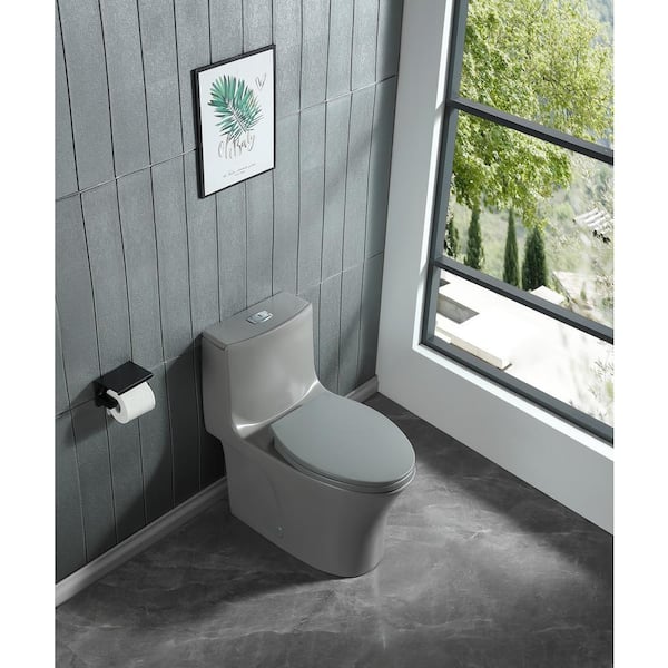 Abruzzo One-Piece Toilet 1.1 GPF/1.6 GPF Dual Flush Elongated Toilet with Soft Closing Seat in Glossy White