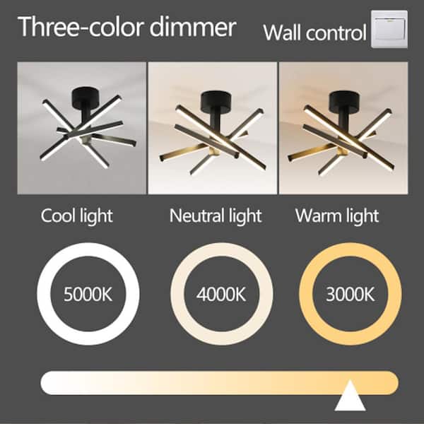 Sunpez 4-Lights Modern Sputnik Chandelier Semi Flush Mount LED Lighting Black Pendant Light Fixture for Dining Room Living Room