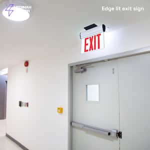 LED Emergency Edge-Lit Exit Sign, 90 Min Backup, Damp Rated, RED Letters, UL Listed, 120-277VAC, Acrylic Panel
