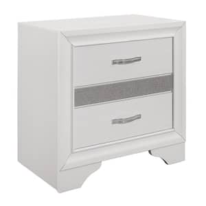 26 in. White and Silver 2-Drawer Wooden Nightstand