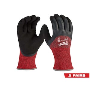 Large Red Latex Level 4 Cut Resistant Insulated Winter Dipped Work Gloves (2-Pack)