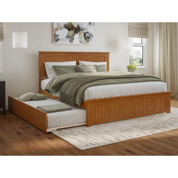 AFI Nantucket Light Toffee Natural Bronze Solid Wood Frame King Platform Bed with Matching Footboard and Twin XL Trundle