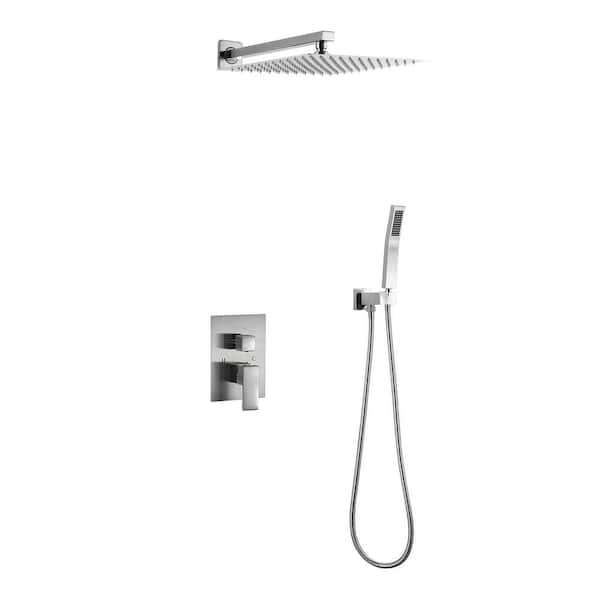 Fapully Rain Single Handle 1-Spray Square 12 in Shower Faucet 1.8 GPM with Drip Free in Brushed Nickel