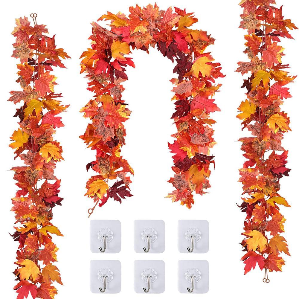 5 .8 ft. Red Artificial Fall Leaves Garland for Autumn Harvest, Halloween P