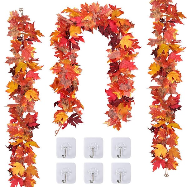 Angel Sar 5 .8 ft. Red Artificial Fall Leaves Garland for Autumn Harvest, Halloween Party and Thanksgiving Decor 3-Pack