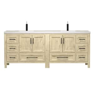 VIV 84 in. W x 20 in. D x 35 in. H Double Sink Freestanding Bath Vanity in Pale French Oak with White Ceramic Top