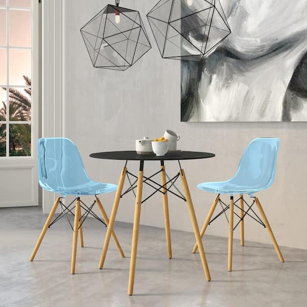 Leisuremod 3-Piece Dining Set with 2-Blue Dining Chairs and a Round MDF Bistro Table with Beech Wood Legs