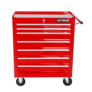 7-Tier Metal 4-Wheeled Multifunctional Cart in Red with Handle