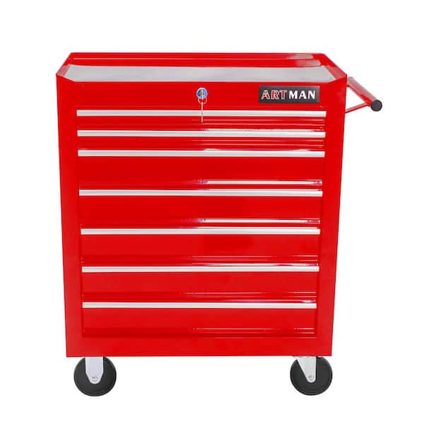Tidoin 7-Tier Metal 4-Wheeled Multi-Functional Cart in Red with Handle