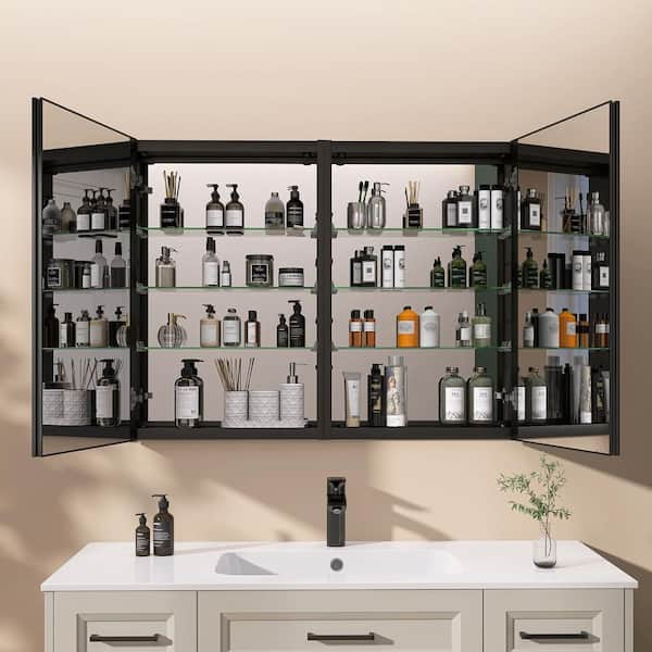 SHIN 40 in. W x 30 in. H Rectangular Aluminum Black Medicine Cabinet with Mirror for Bathroom Recessed/Surface Mount