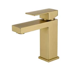 Single Handle Single Hole Bathroom Faucet Modern Deck Mount Brass Bathroom Sink Faucets in Brushed Gold