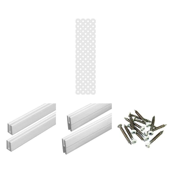 2 ft. x 8 ft. White Diamond Vinyl Lattice Panel with 1-1/2 in. Screws (12-Piece) and 4 ft. Caps/Dividers (2-Pack)