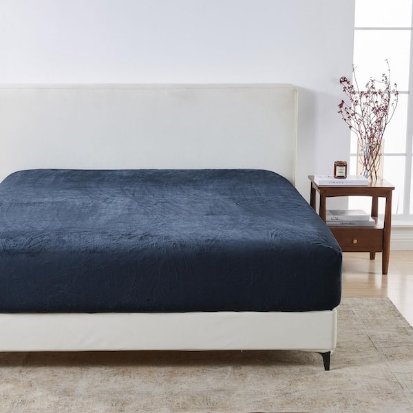 Blue Ultra Soft Velvet Plush Polyester Fitted Sheet, California King
