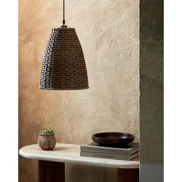 Livabliss Gallus 60 Watt 1 Light Brown Pendant Light with Bell Shaped Rattan Shade GLL 001 The Home Depot