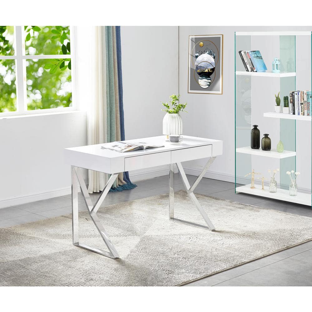 White Wood Computer Desk with Drawer, 47"
