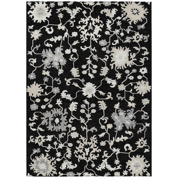 Chantille Machine Washable Indoor/Outdoor Abstract ACN1854 Black 5 ft. x 7 ft. 6 in. Accent Rug