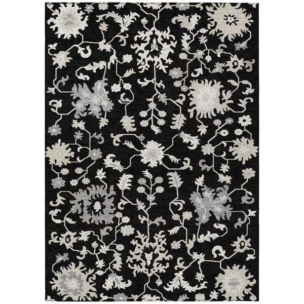 Chantille Machine Washable Indoor/Outdoor Abstract ACN1854 Black 8 ft. x 10 ft. Accent Rug