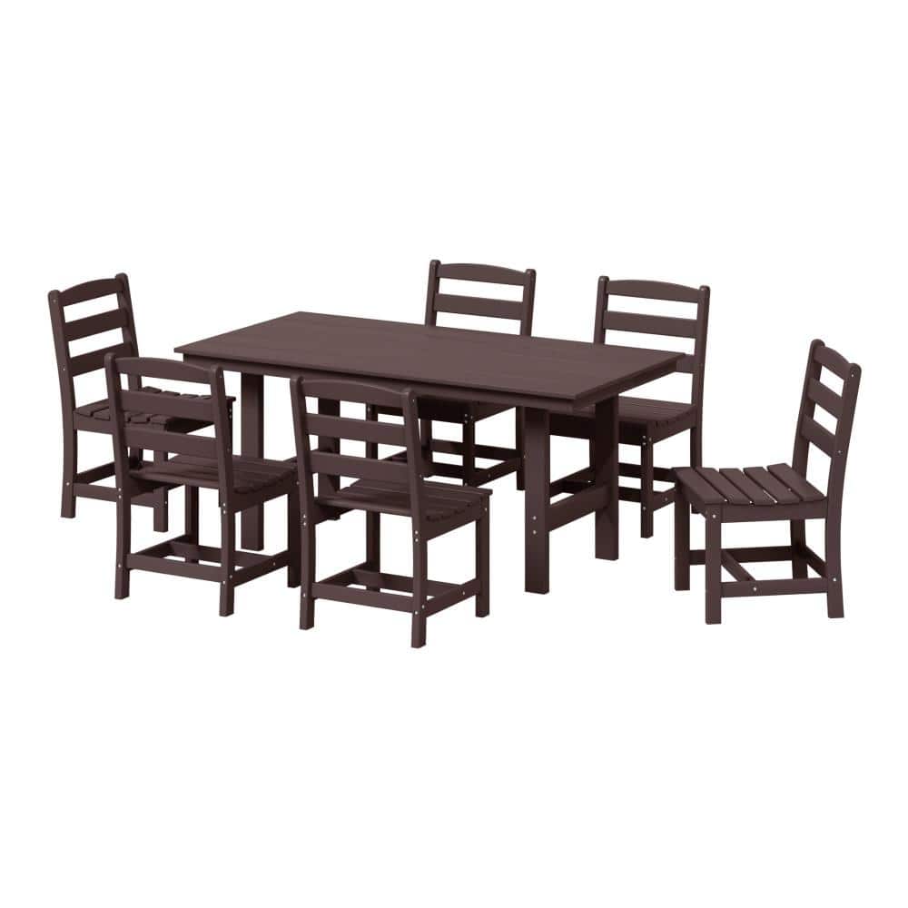 Shoreside 7-Piece All Weather HDPE Plastic Outdoor Patio Dining Set w/ Side Chairs, Dark Brown price history on PriceWatchPro