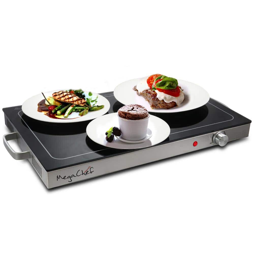 MegaChef 24" Silver and Black Electric Warming Tray with Adjustable Temperature Control
