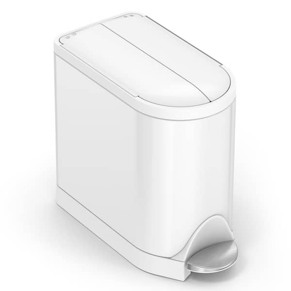 10L Butterfly Lid Bathroom Trash Can, White Steel