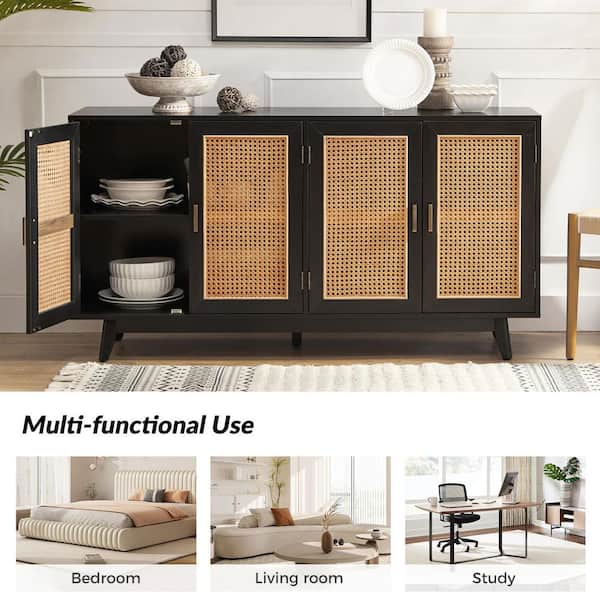 【patty】jsf AROS TVボード JAYDEN CREATION Buthrotos 56.8 in. W Black TV Stand for TVs up to