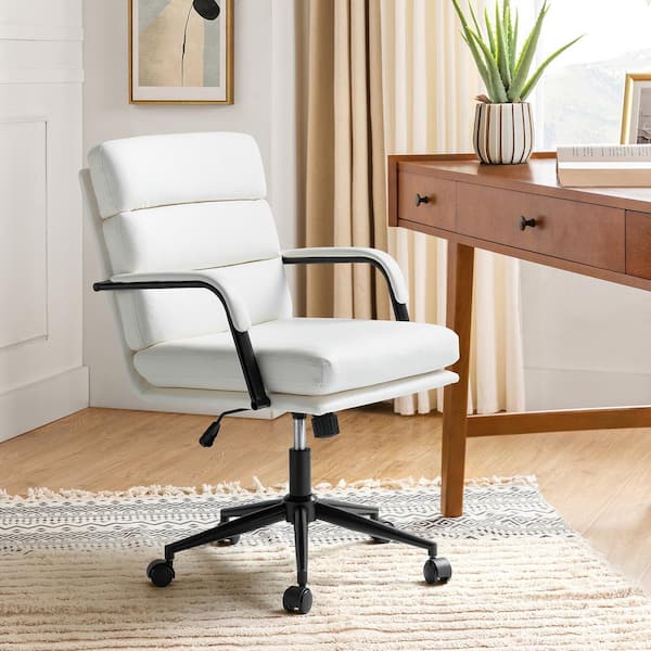 Joa Modern Leather Comfortable Ergonomic Office Chair with Tilt Lock and Center Tilt-WHITE