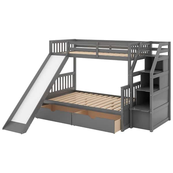 duffy&mayメイページ Harper & Bright Designs Gray Twin Over Full Bunk Bed with