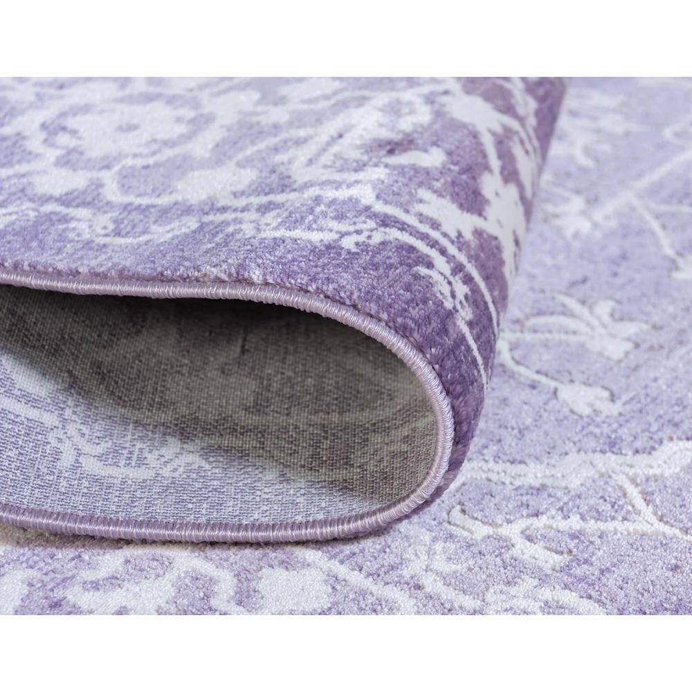 Purple and Ivory Abstract Synthetic Easy Care Rug, 4' x 6'