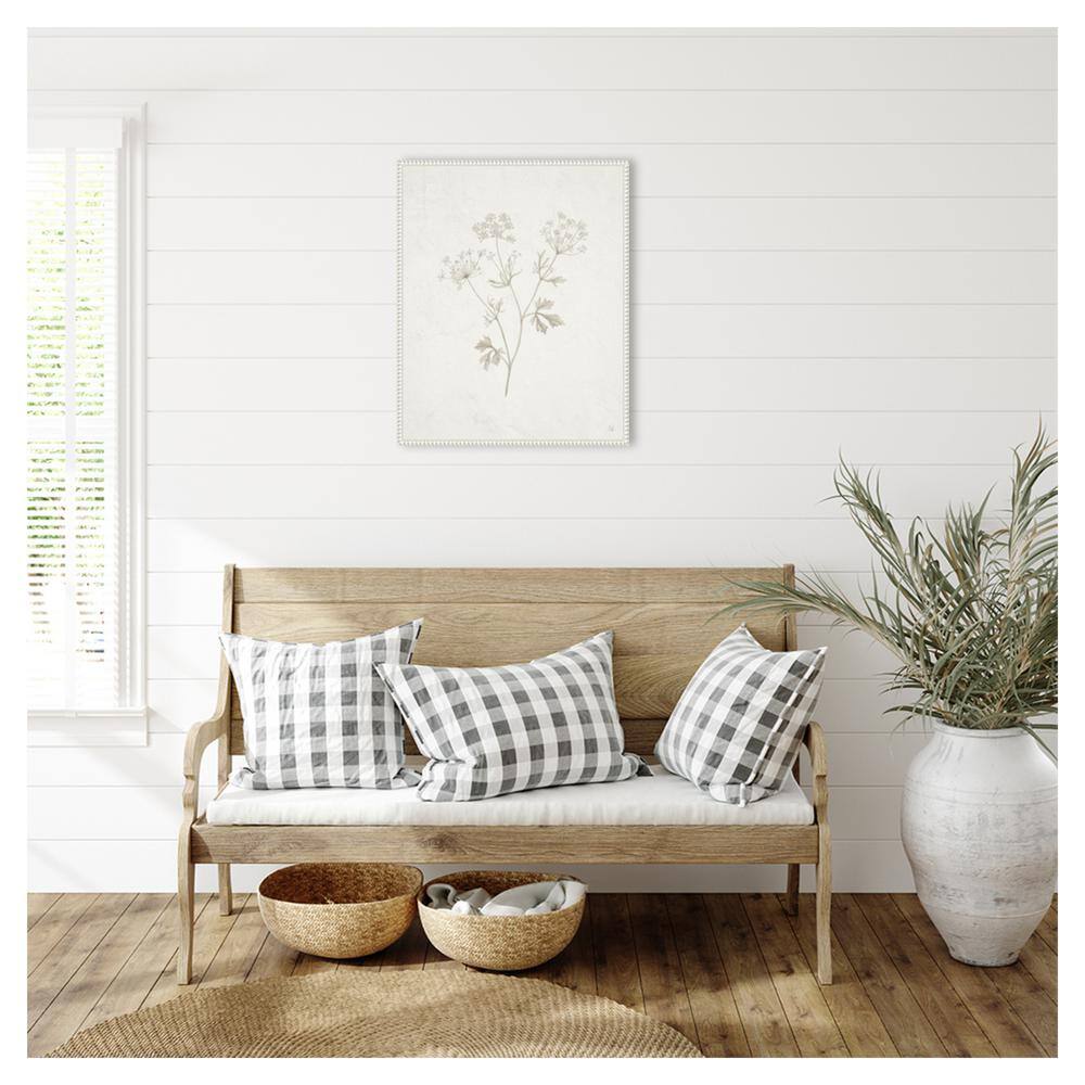 Beaded White Framed Botanical Canvas Wall Art, 23"x28"
