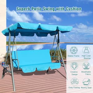 Blue 2-Seat Powder Coated Steel Patio Swing with Removable Cushion