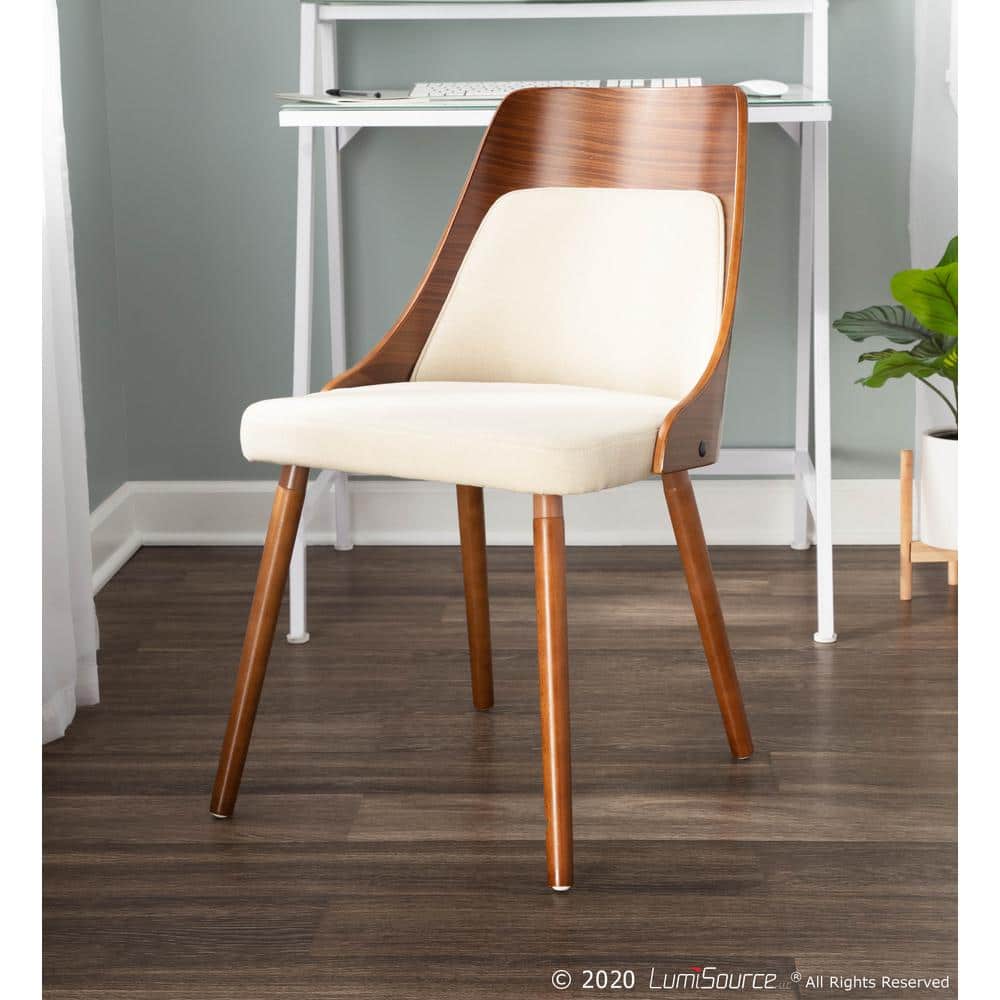 Scandinavian Walnut and Cream Upholstered Side Chair