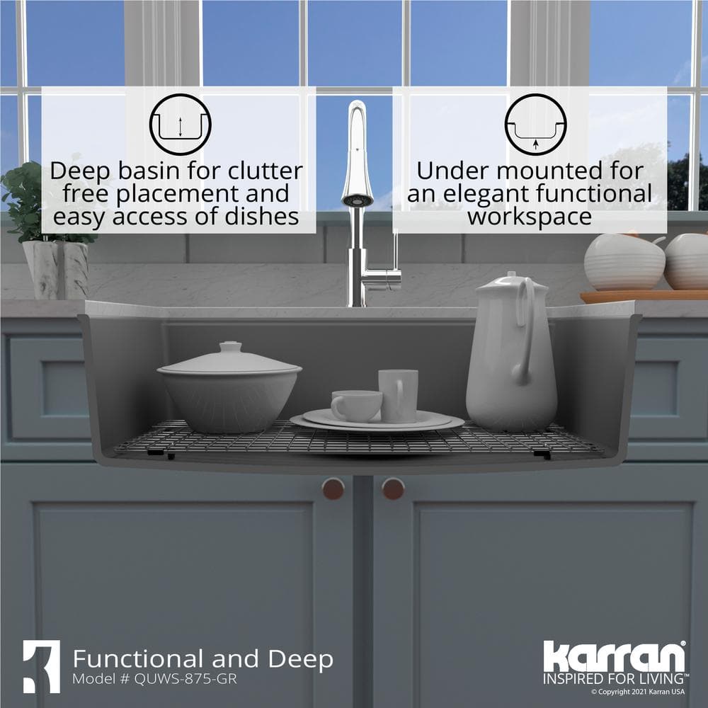 Gray Quartz Single Bowl Undermount Workstation Kitchen Sink