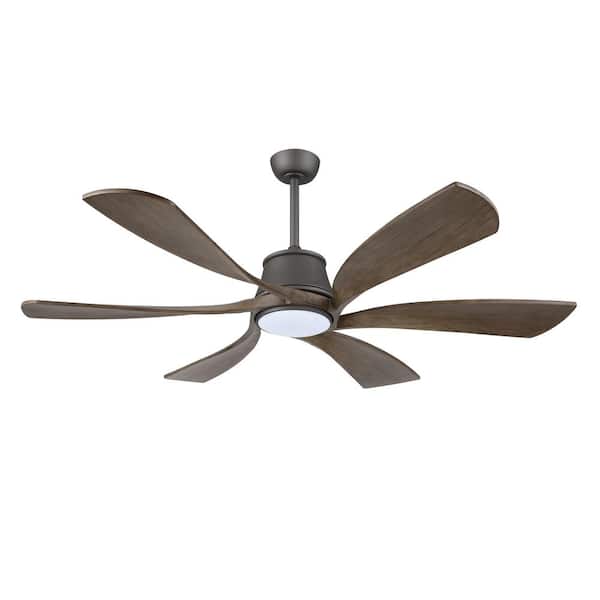 MLiAN 60 in. 6 Blades Charcoal Gray and Light Wood Grain Indoor Smart LED Ceiling Fan With Remote