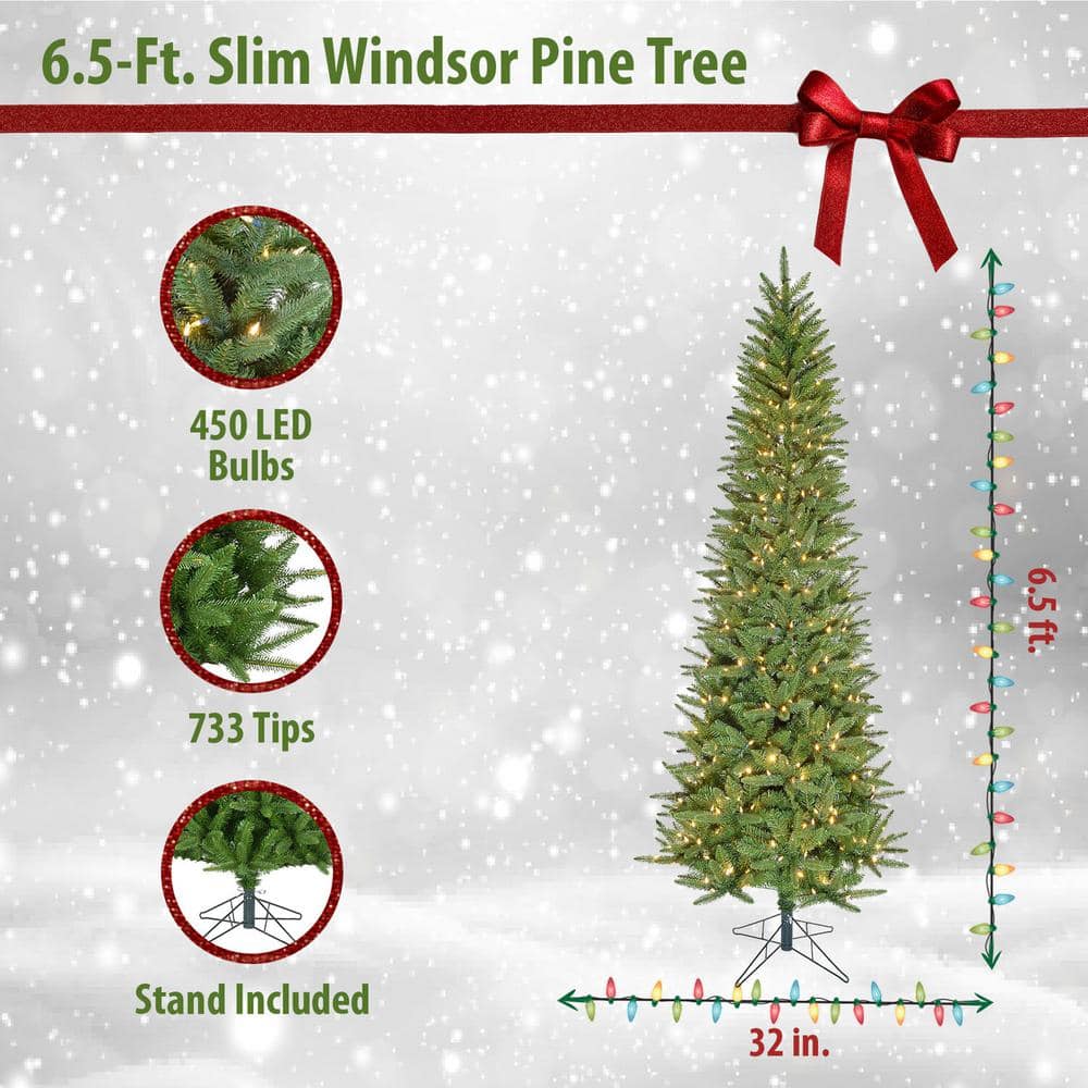 6.5 ft Slim Pre-lit Pine Christmas Tree with Warm White LED Lights