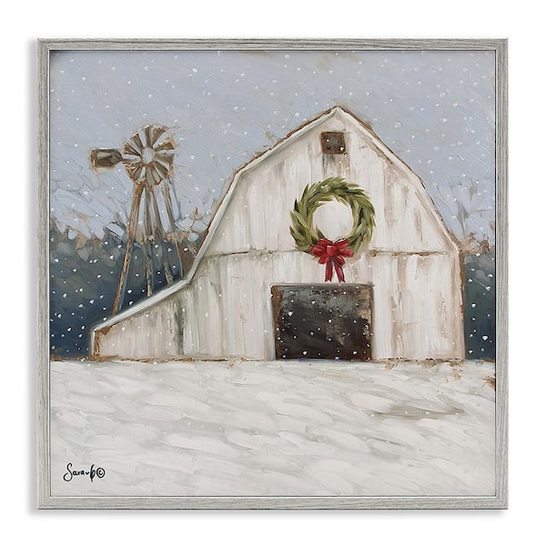 Stupell Industries Winter Barn with Snowflakes by Sara G. Designs 1-Piece Framed Graphic Print Nature Poster Art Print 12 in. x 12 in.