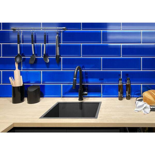 Apollo Tile Blue 4 in. x 16 in. Polished Glass Mosaic Tile (5.33