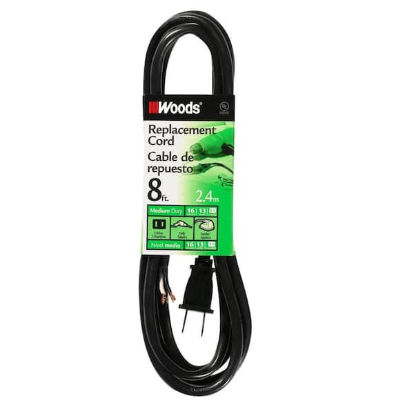 Woods 8 ft. 16/2 SJTW Replacement Power Supply Cord, Black