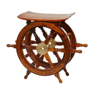 12 in. Brown Medium Square Wood End Accent Table with Ship Wheel Sides