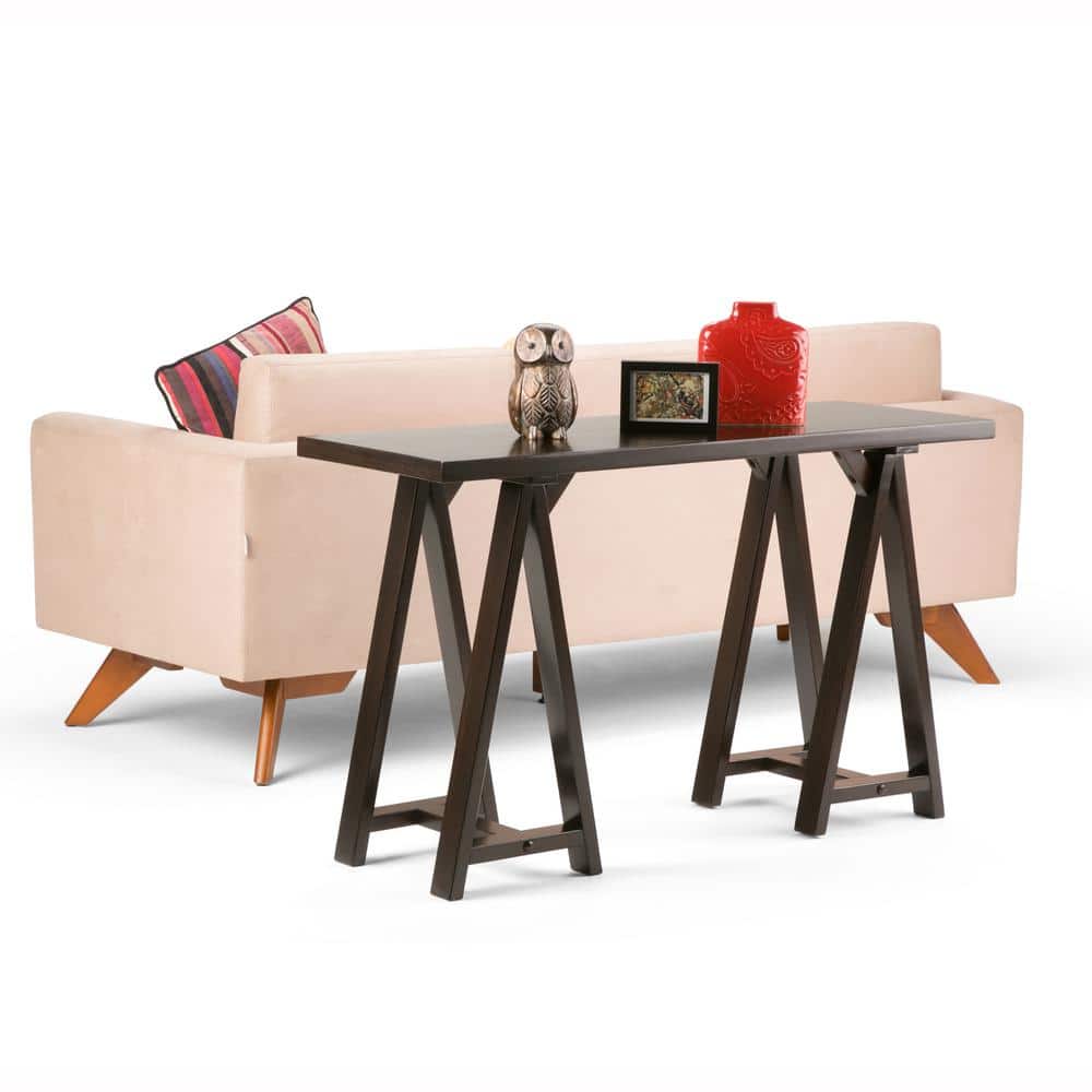 Sawhorse Dark Chestnut Brown Solid Wood Console Table with Storage
